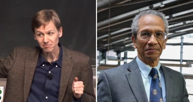 Troy Van Voorhis, professor de Química no MIT; Daniel Hastings, professor de Aeronáutica e Astronáutica no MIT. (Captura te tela/YouTube/The Veritas Foum/MIT AeroAstro)