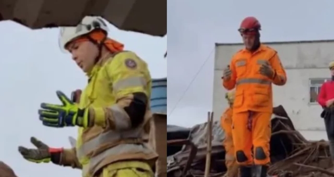 Bombeiros oraram antes de buscas pelas crianças soterradas. (Foto: Reprodução/Instagram/Rádio Itatiaia).