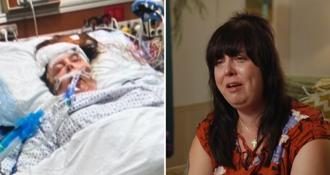 Savannah Muse durante internação hospitalar e, à direita, relatando a experiência espiritual. (Foto: CBN News)