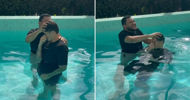 O batismo de Khellven Silva. (Foto: Reprodução/Instagram/Khellven Silva)