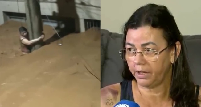 Edna Silva lutou para sobreviver agarrada em um poste em Ubá. (Foto: Reprodução/R7).