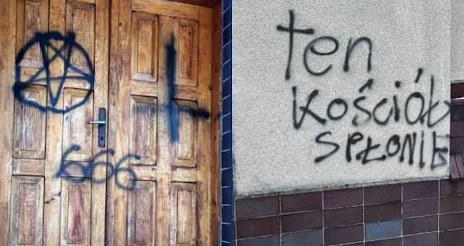 Paredes pichadas em igreja na Polônia. (Foto: OIDAC)