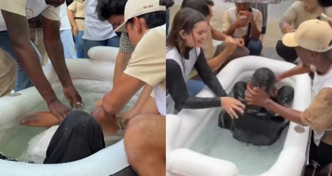 Duas pessoas aceitaram Jesus e decidiram ser batizadas na Avenida Paulista. (Foto: Reprodução/Instagram/Miguel Neves/Reprodução/Instagram/pedroponciosp).