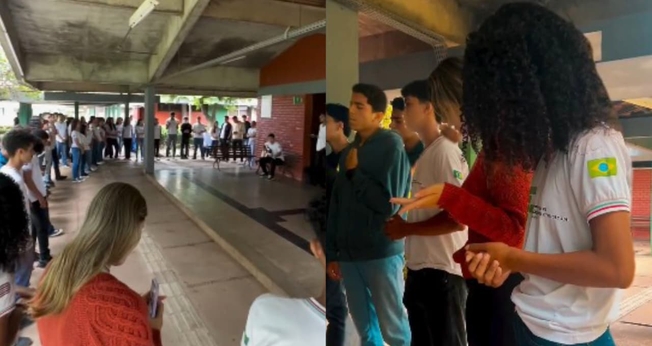 Alunos do Instituto Federal do Maranhão (IFMA) se reuniram no pátio para adorar. (Foto: Reprodução/Instagram/aviva_ifma).