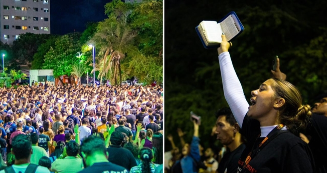 Multidão de jovens adorando Jesus em Fortaleza. (Foto: Reprodução/Instagram/Lucas Teodoro)