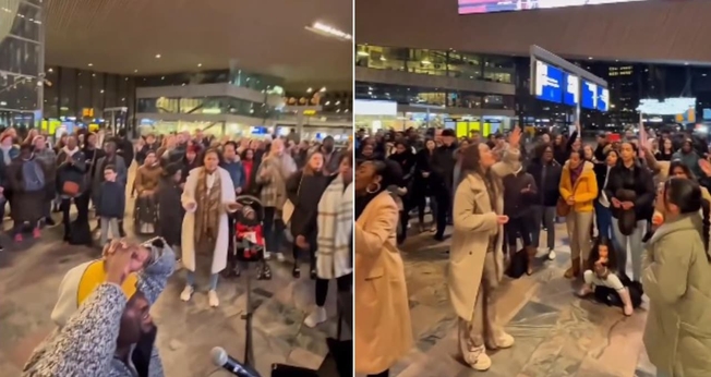 Os cristãos louvaram no salão principal da Estação Central de Roterdã. (Foto: Reprodução/Instagram/Presence Revival).