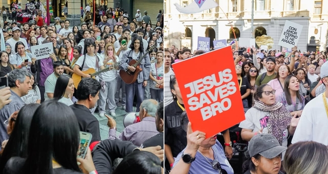 Os cristãos adoraram e compartilharam Jesus no centro de Santiago. (Foto: Instagram/Revival Latino Chile).