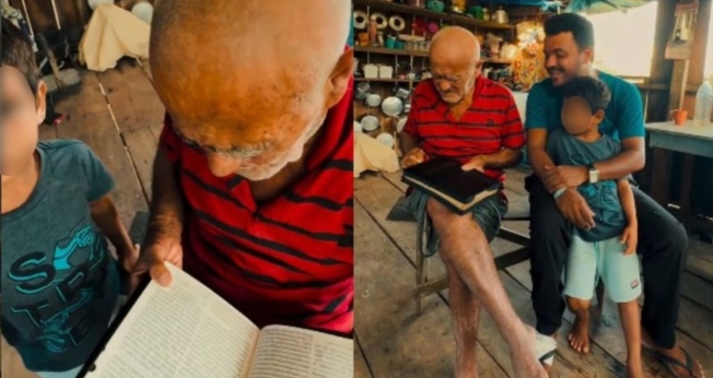 O missionário Rodrigo Siza deu o exemplar de presente ao irmão Cícero. (Foto: Reprodução/Instagram/Rodrigo Siza).