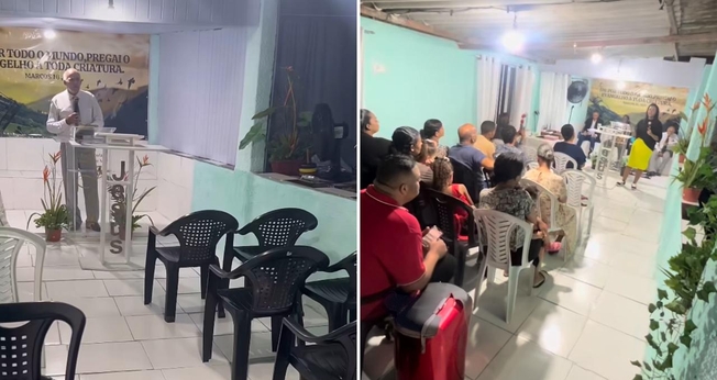 O pastor pregando na igreja. (Foto: Reprodução/Instagram/Adrieleh Delgado)