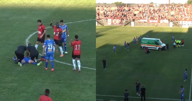 Júlio Rusch, do São Joseense, sofreu uma concussão. (Foto: Reprodução/YouTube/Metrópoles Esportes).