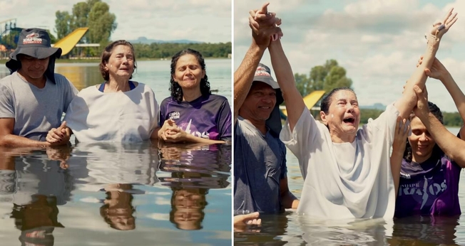 Rosineide de Andrade durante o batismo. (Foto: Reprodução/Instagram/Sara Nossa Terra Cuiabá)