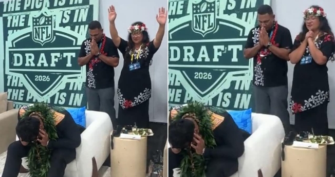 Francis Mauigoa e seus pais. (Foto: Reprodução/Instagram/CBN Sports).