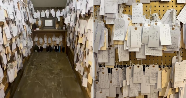 Os pedidos de oração pendurados na loja. (Foto: Reprodução/Instagram/Vintage 72)