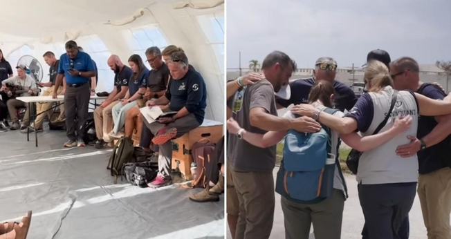 Os voluntários louvando. (Foto: Reprodução/Samaritan's Purse)