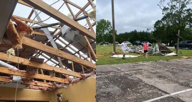 O templo foi devastado pelo tornado. (Foto: Facebook/Coaltown Baptist Church).