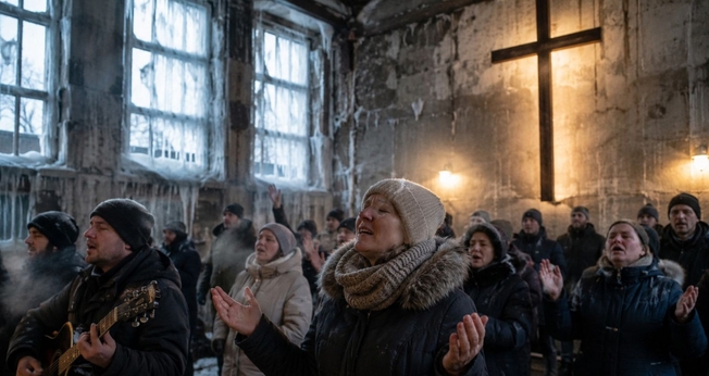 Mesmo em meio ao frio extremo e à guerra, a Igreja continua firme na Ucrânia. (Imagem ilustrativa gerada por IA)