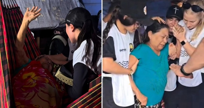 A idosa durante as orações. (Foto: Reprodução/Instagram/Luísa Marillac)