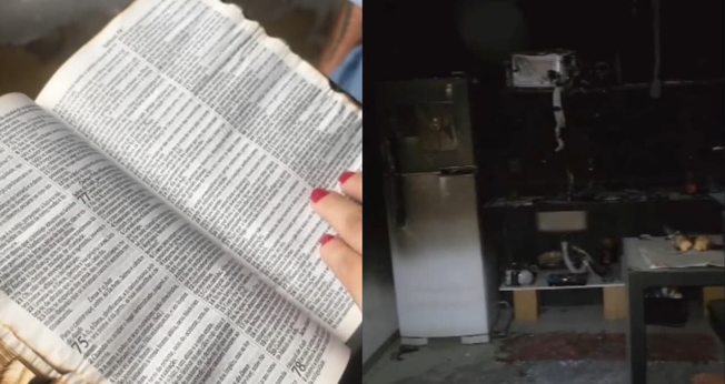 A Bíblia ficou intacta após o incêndio. (Foto: Reprodução/Instagram/albertteless).