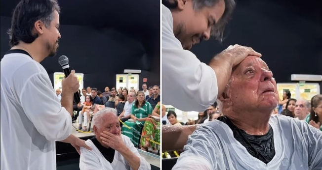Antônio durante o batismo. (Foto: Reprodução/Instagram/Lírio Jardim Armação)