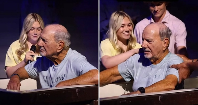Kaleigh batizando o avô na igreja. (Foto: Reprodução/Instagram/Graystone Church)