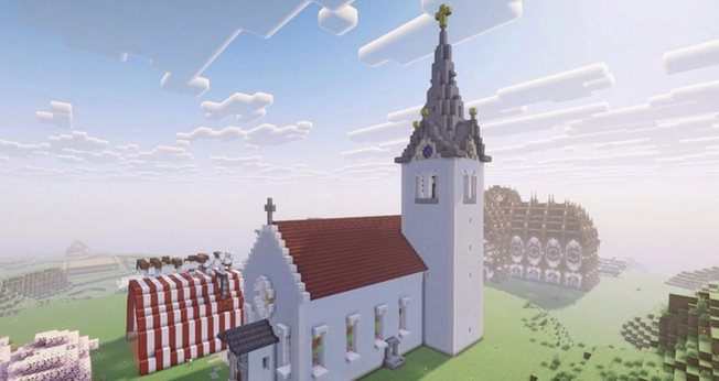 A igreja criada pelo pastor Florian dentro do Minecraft. (Foto: Reprodução/Minecraft).