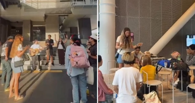 Os jovens evangelizando na universidade japonesa. (Foto: Reprodução/Instagram/Dunamis Pockets)