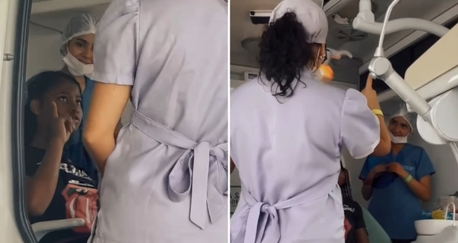 Morgana evangelizando a paciente surda. (Foto: Reprodução/Instagram/Morgana Pinheiro)