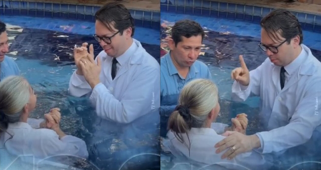 O pastor Spurgeon Damasceno tornou a cerimônia acessível com Libras para a surda. (Foto: Reprodução/Instagram/ieadvoficial).