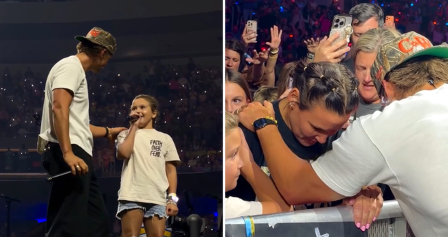 Forrest Frank ora por uma mulher com câncer de mama após o pedido da filha, Halley, durante show. (Captura de tela/Instagram/Forrest Frank)