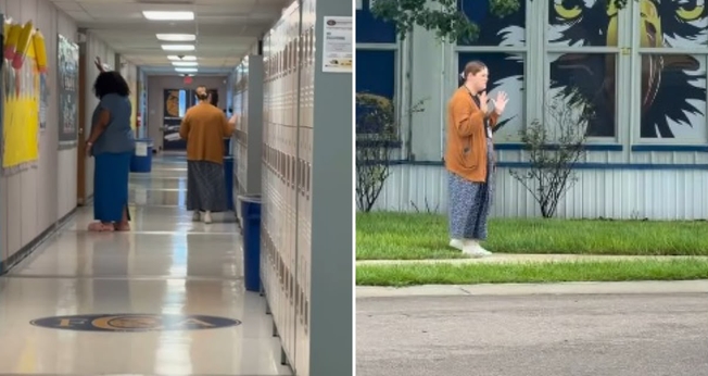 Professoras orando na escola. (Foto: Reprodução/Instagram/Faith Christian Academy)