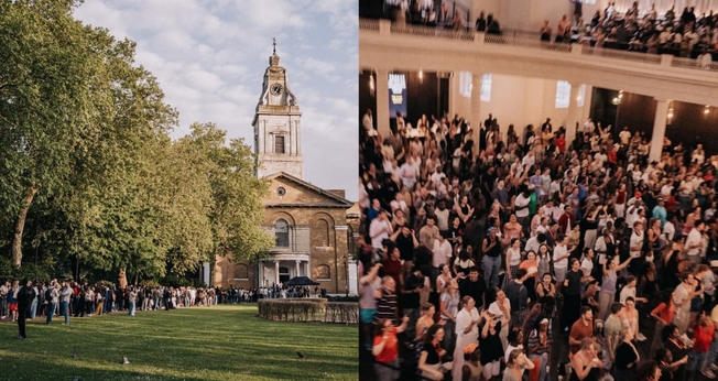 Fila para entrar no culto de oração na Hackney Church. (Foto: Reprodução/Instagram/Joint Prayer Gathering).