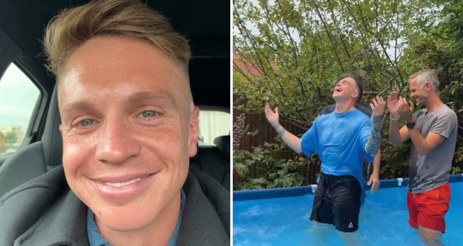 Joe Weller após anunciar sua conversão e durante seu batismo. (Foto: Captura de tela/Instagram/joeweller)