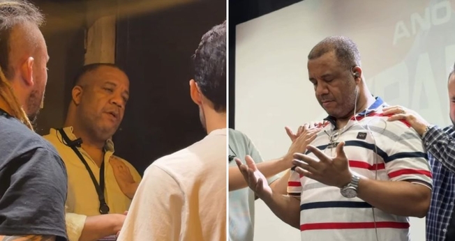 O segurança se rendeu a Jesus após ouvir o Evangelho. (Foto: Reprodução/Instagram/Presence Revival) 