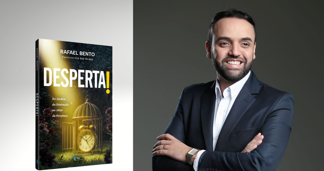 Pastor Rafael Bento e seu novo livro “Desperta! – Do jardim da distração ao altar da presença”. (Foto: Divulgação/@rafaelbentooficial)