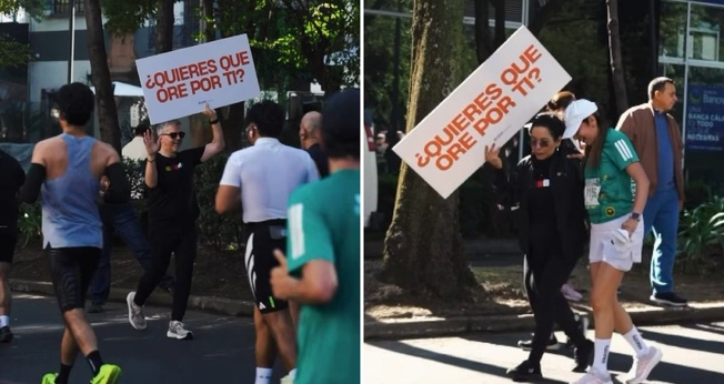 O evangelismo durante a corrida. (Foto: Reprodução/Instagram/Oscar Sotres)