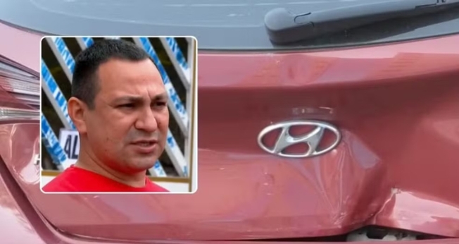 Marcos Almeida ficou sem ferimentos após ter carro atingido. (Foto: Reprodução/TV Tribuna).