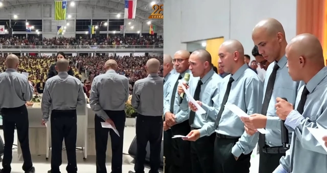 Os presos louvaram em um coral no evento. (Foto: Reprodução/YouTube/AD Bragança PA).