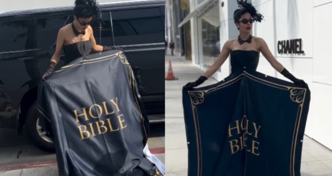 Massiel Taveras usou o vestido para incentivar a leitura da Palavra. (Foto: Reprodução/Instagram/masieltaveras).