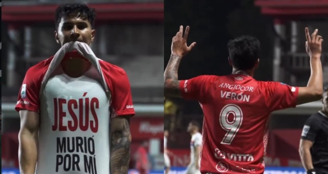 Gastón Verón exibiu uma camiseta com uma mensagem cristã. (Foto: Reprodução/Instagram/Argentinos Juniors).