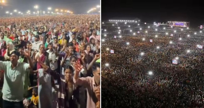 Uma multidão participou do Festival de Oração Jharkhand. (Foto: Reprodução/YouTube/Ankit Sajwan Ministries/Reprodução/Instagram/foljchurch).
