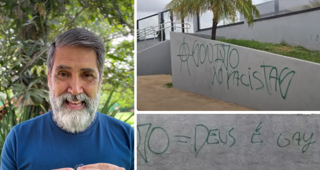 Pastor Wilber Batista denuncia pichações ofensivas nas paredes da igreja Núcleo da Fé Noroeste, em Brasília. (Captura de tela/Instagram/ibi_batista)