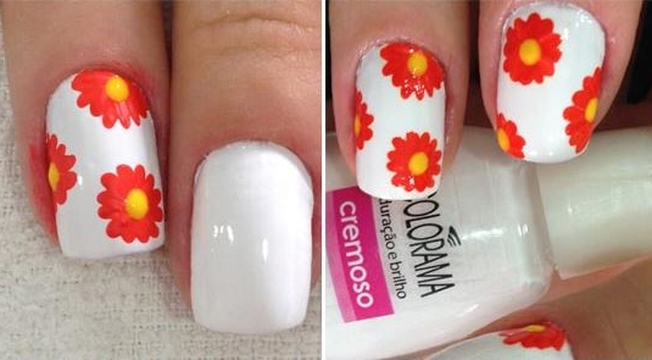 unhas decoradas com flores