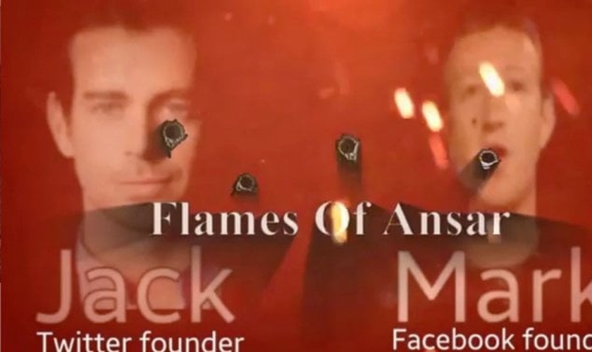 O vídeo mostra as imagens de Jack Dorsey, fundador do Twitter e Mark Zuckerberg, fundador do Facebook sendo perfurados por balas. (Foto: Reprodução)