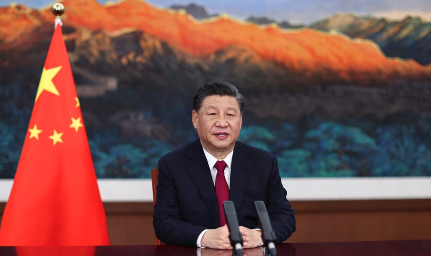 Presidente chinês Xi Jinping em discurso via vídeo no Fórum Boao para a Ásia em 2021. (Foto: AFP)