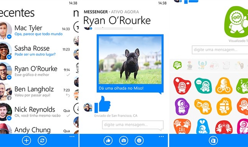 Facebook Messenger é totalmente integrado com a rede social e oferece bastantes funções no Windows Phone