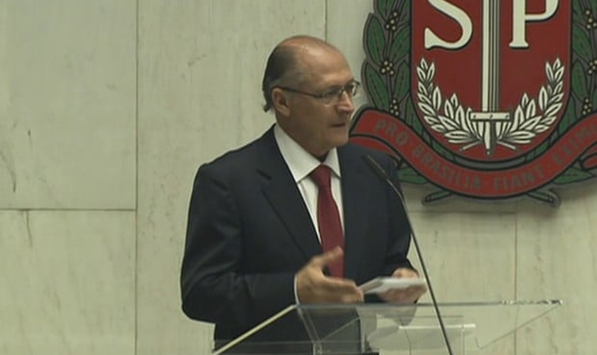 Alckmin discursa na cerimônia de posse na Assembleia Legislativa (Foto: Reprodução/TV Globo)