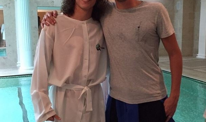 David Luiz e o jogador do Grêmio Novorizontino Bruno Perone.