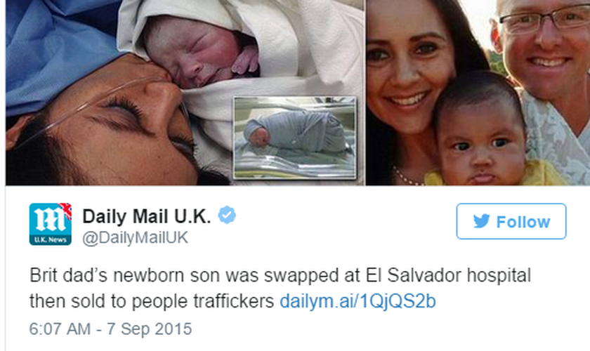 Richard Cushworth e Mercedes Casanellas, com seu bebê (Imagens: Daily Mail / UK)