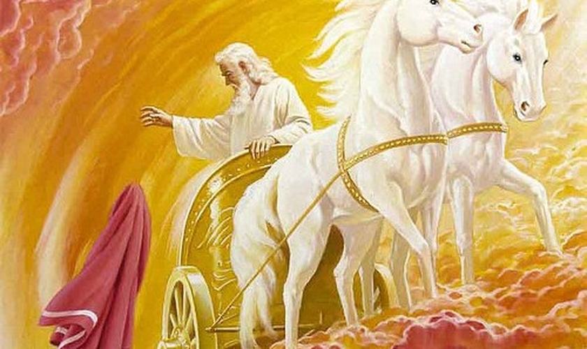Pintura ilustra Elias jogando o seu manto para Eliseu, enquanto sobe aos céus na carruagem celeste. (Imagem: Google)