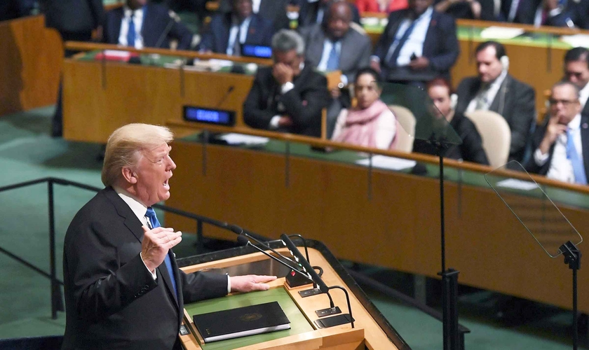 Presidente americano Donald Trump durante discurso na Assembleia Geral da ONU. (Foto: Jewel Samad/AFP/Getty Images)